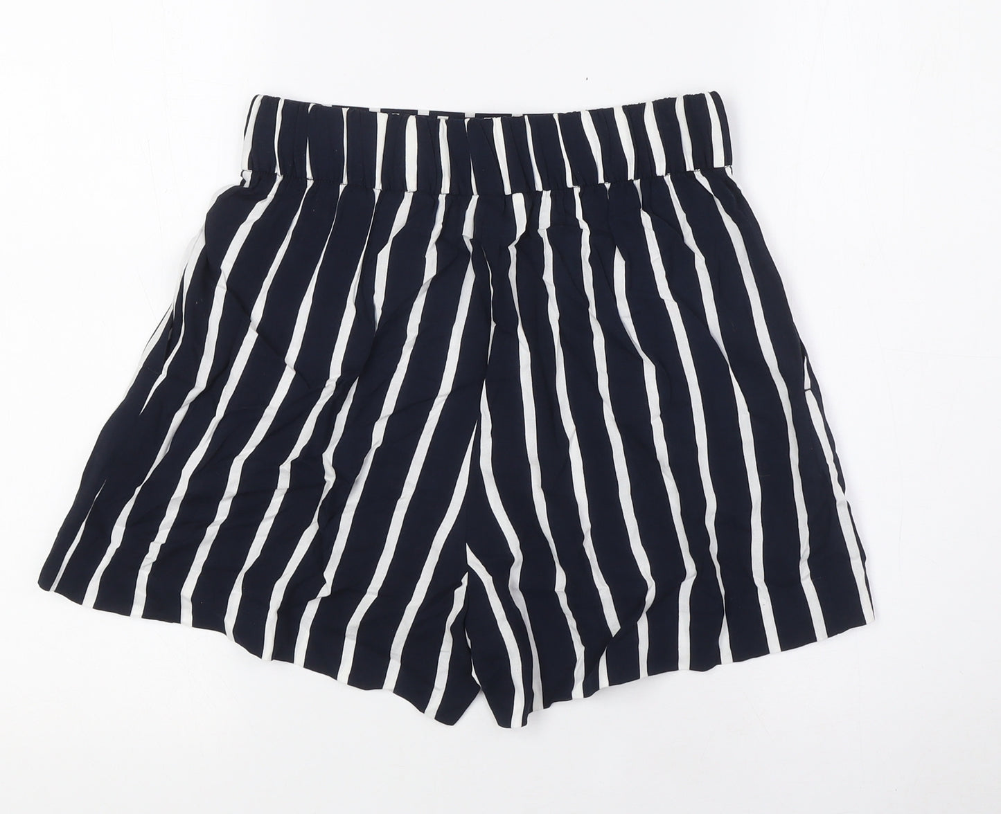 H&M Womens Blue Striped Viscose Basic Shorts Size 8 L3 in Regular - Elasticated Waist