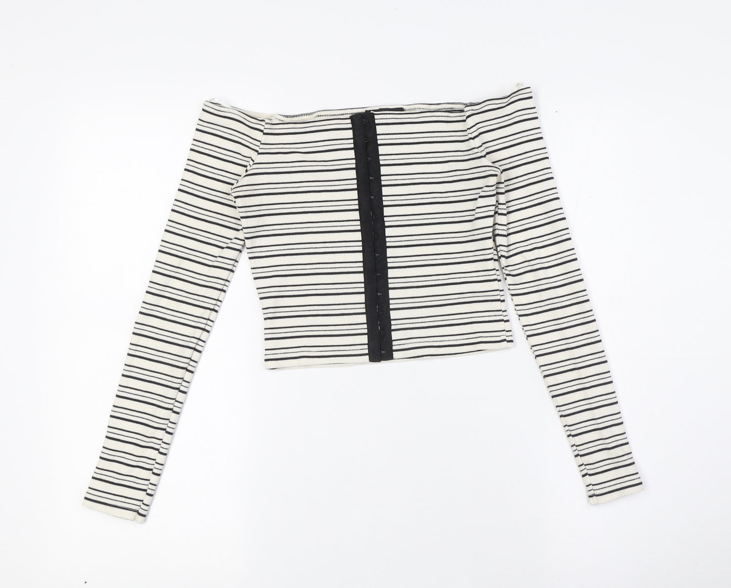 Topshop Womens Ivory Striped Cotton Basic Button-Up Size 8 Off the Shoulder