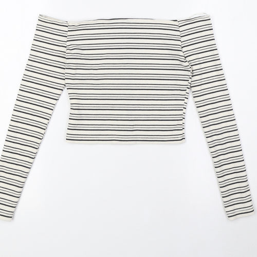 Topshop Womens Ivory Striped Cotton Basic Button-Up Size 8 Off the Shoulder