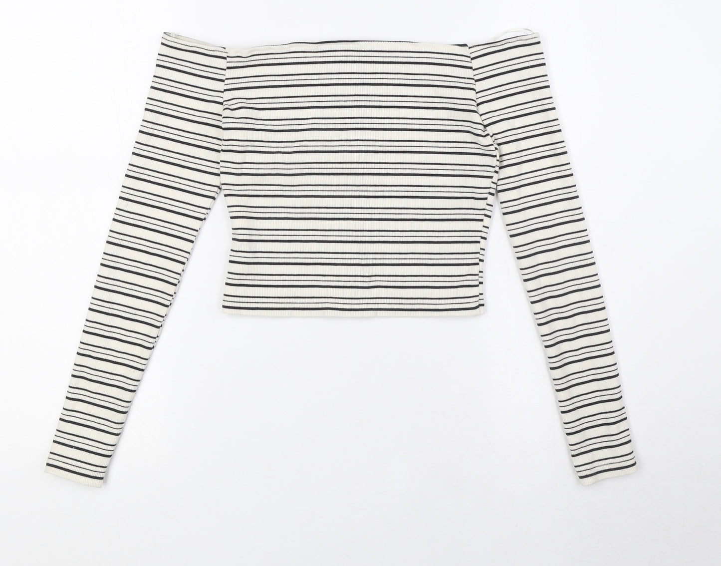 Topshop Womens Ivory Striped Cotton Basic Button-Up Size 8 Off the Shoulder