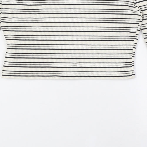 Topshop Womens Ivory Striped Cotton Basic Button-Up Size 8 Off the Shoulder