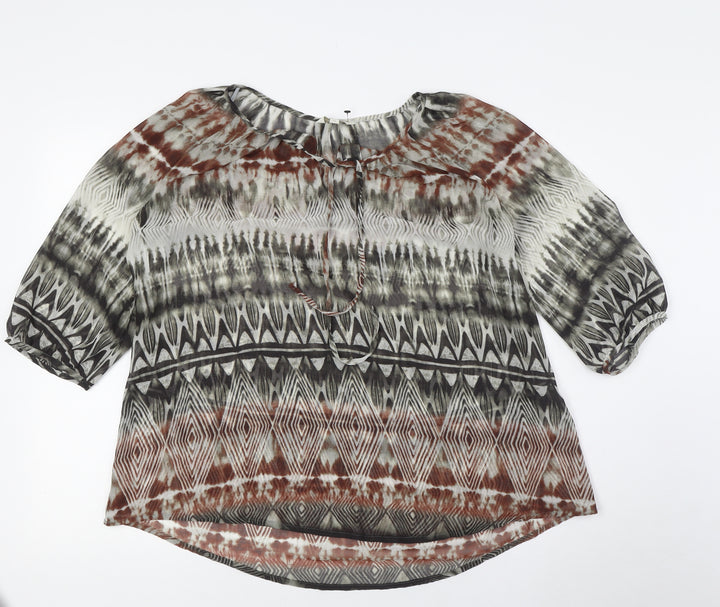 Monsoon Womens Multicoloured Polyester Basic Blouse Size M Round Neck - Sheer