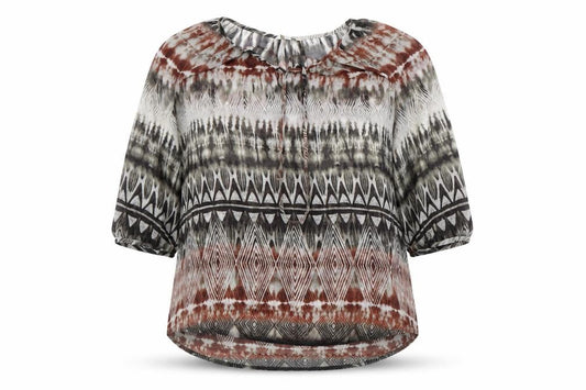 Front view of Monsoon women’s multicoloured polyester basic blouse, size M, round neck - sheer