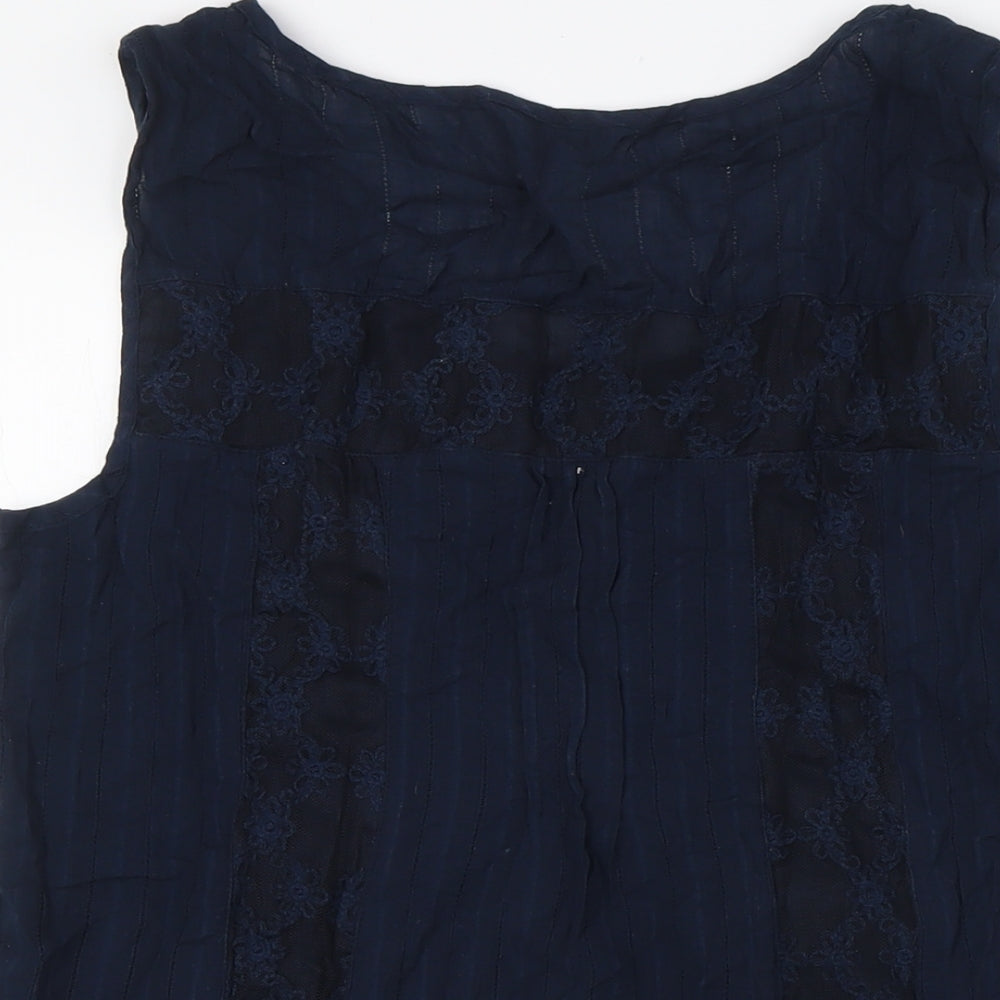 Per Una Womens Blue Cotton Basic Blouse Size 16 Round Neck - Lace Detail