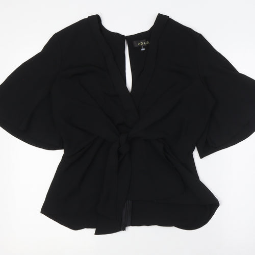 ADLIB Womens Black Polyester Basic Blouse Size 8 V-Neck - Knot Front