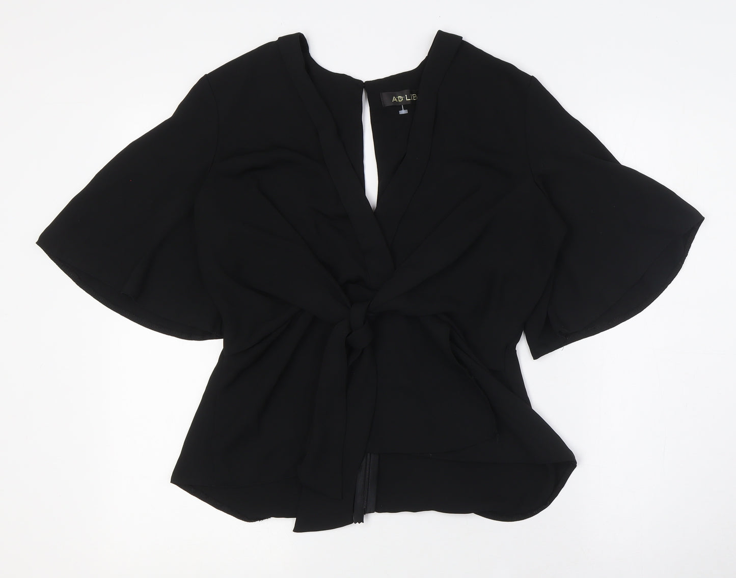 ADLIB Womens Black Polyester Basic Blouse Size 8 V-Neck - Knot Front