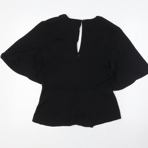 ADLIB Womens Black Polyester Basic Blouse Size 8 V-Neck - Knot Front