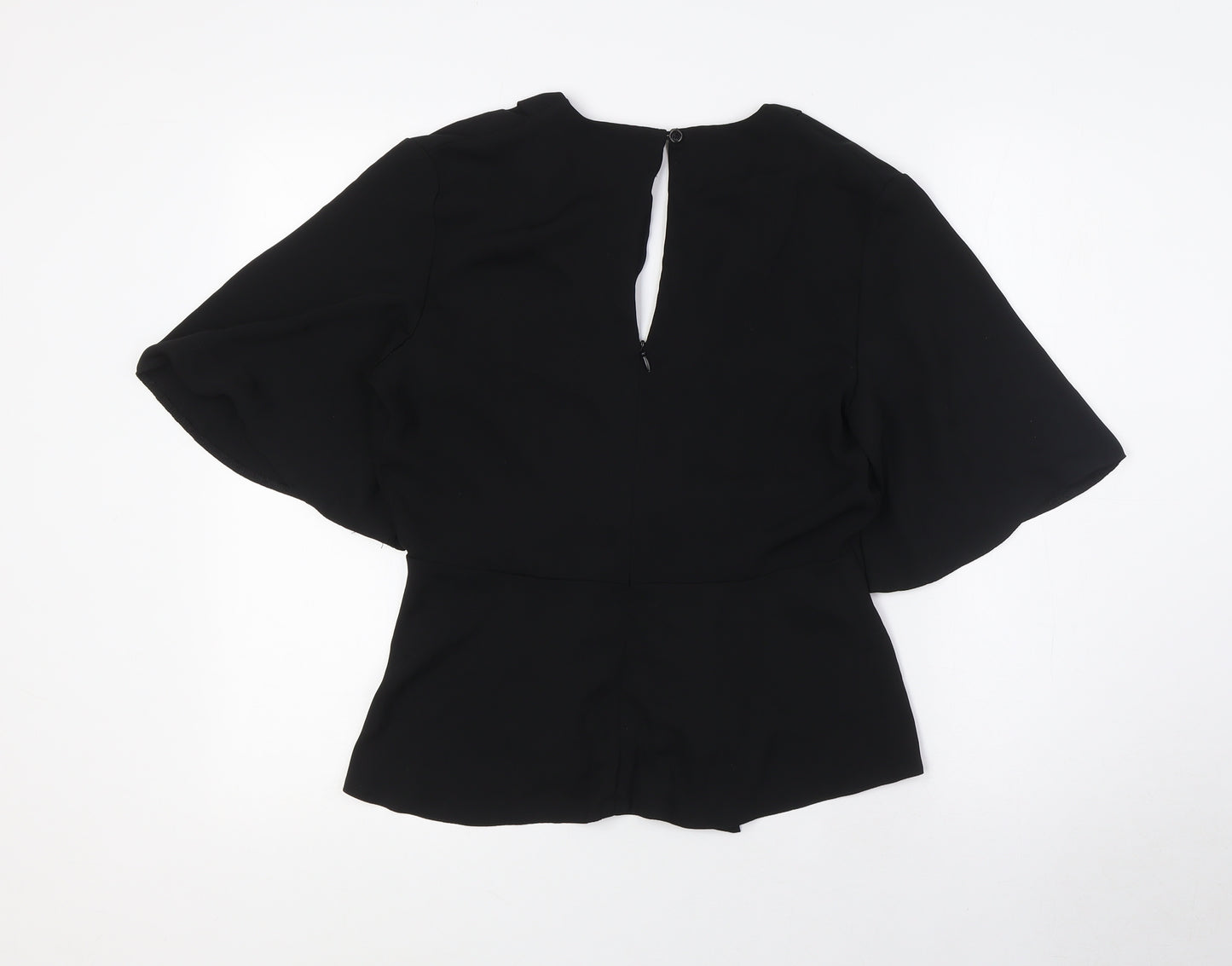 ADLIB Womens Black Polyester Basic Blouse Size 8 V-Neck - Knot Front