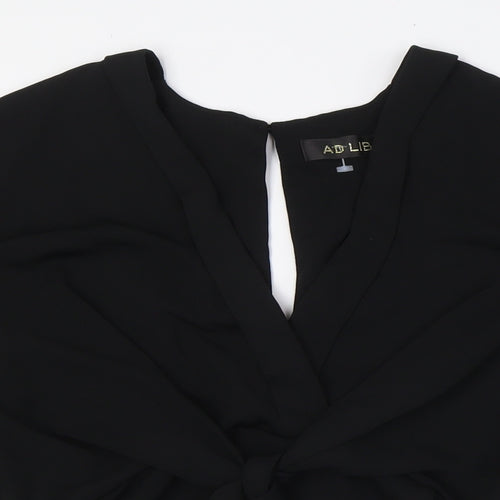 ADLIB Womens Black Polyester Basic Blouse Size 8 V-Neck - Knot Front