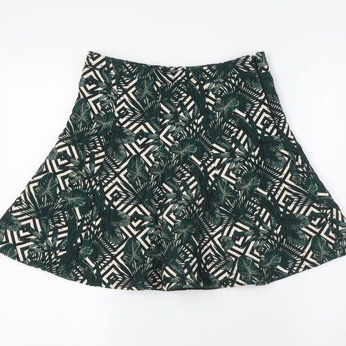 Oasis Womens Green Polyester A-Line Skirt Size 8 Zip - Leaf Print