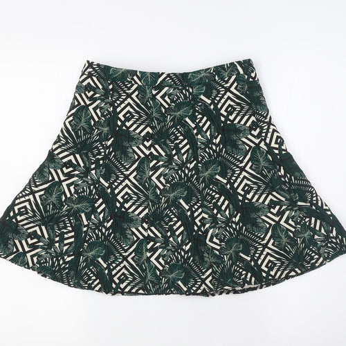 Oasis Womens Green Polyester A-Line Skirt Size 8 Zip - Leaf Print