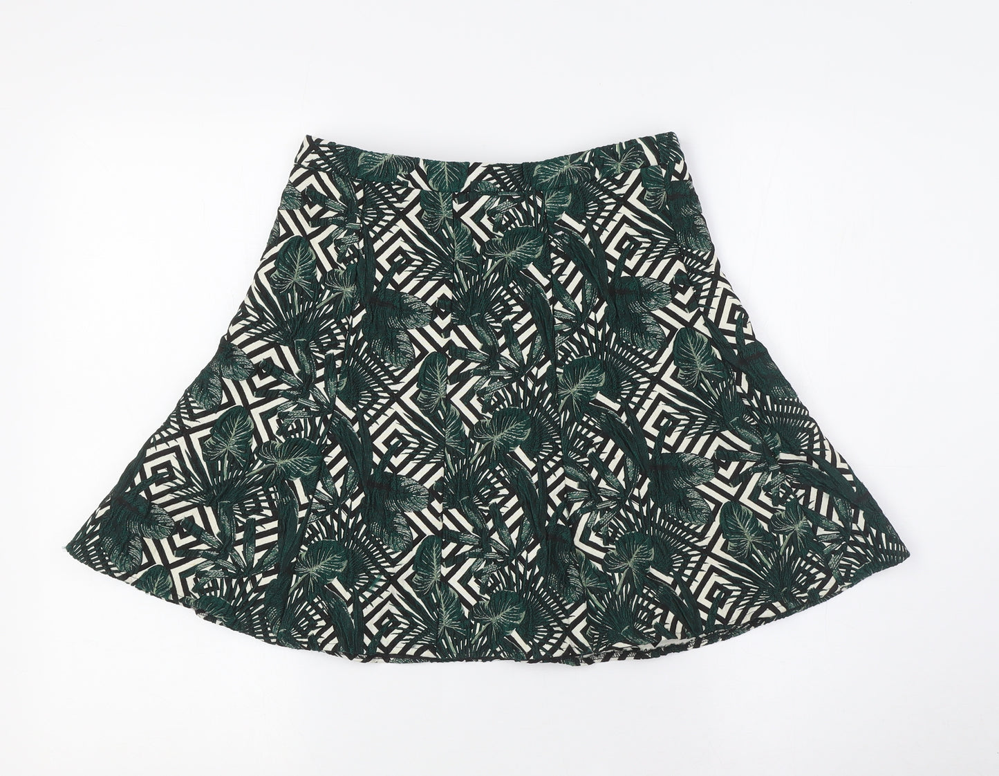 Oasis Womens Green Polyester A-Line Skirt Size 8 Zip - Leaf Print