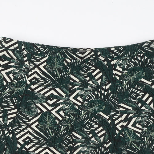 Oasis Womens Green Polyester A-Line Skirt Size 8 Zip - Leaf Print