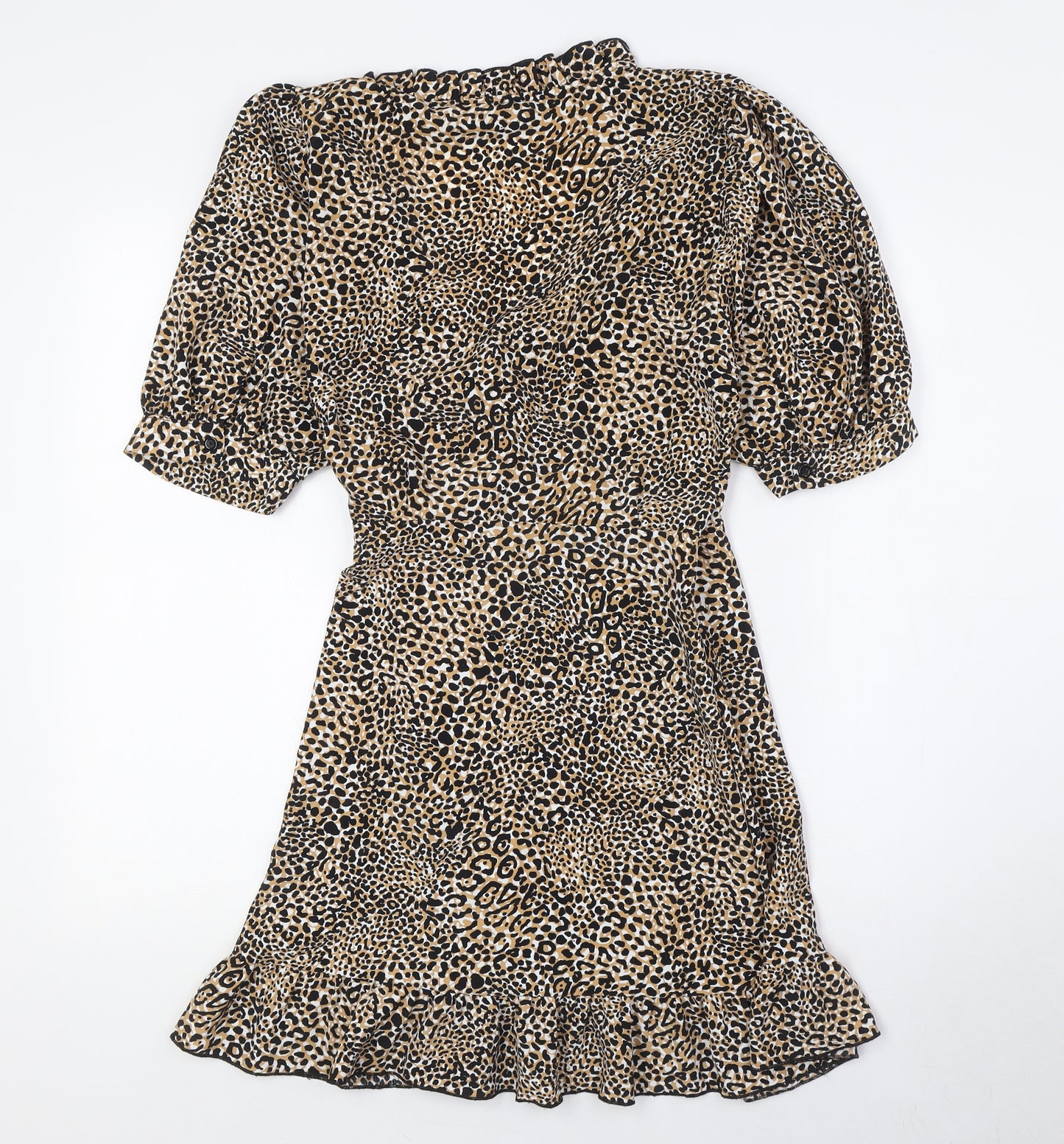 Topshop Womens Multicoloured Animal Print Polyester Wrap Dress Size 12 V-Neck Tie - Frilled Collar