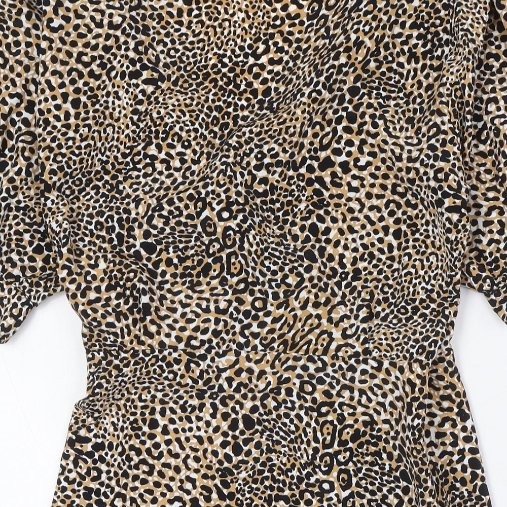 Topshop Womens Multicoloured Animal Print Polyester Wrap Dress Size 12 V-Neck Tie - Frilled Collar