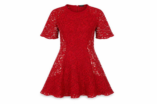 Joseph Womens Red Viscose A-Line Size 12 Round Neck Zip - Lace Overlay