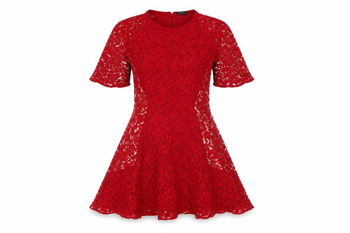 Joseph Womens Red Viscose A-Line Size 12 Round Neck Zip - Lace Overlay