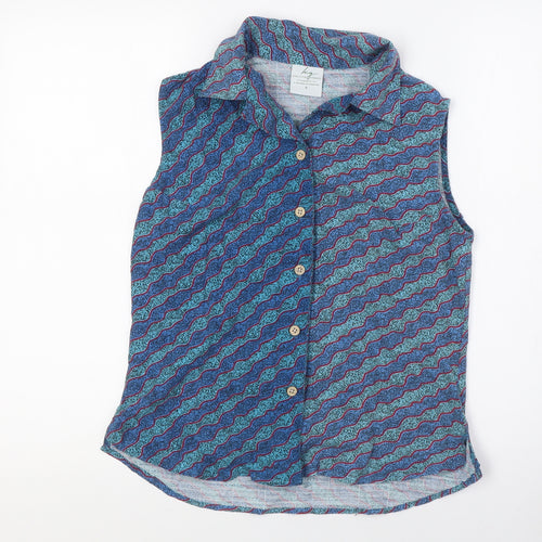 Kingston Grange Womens Blue Bamboo Basic Blouse Size 8 Collared