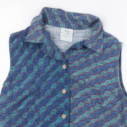 Kingston Grange Womens Blue Bamboo Basic Blouse Size 8 Collared