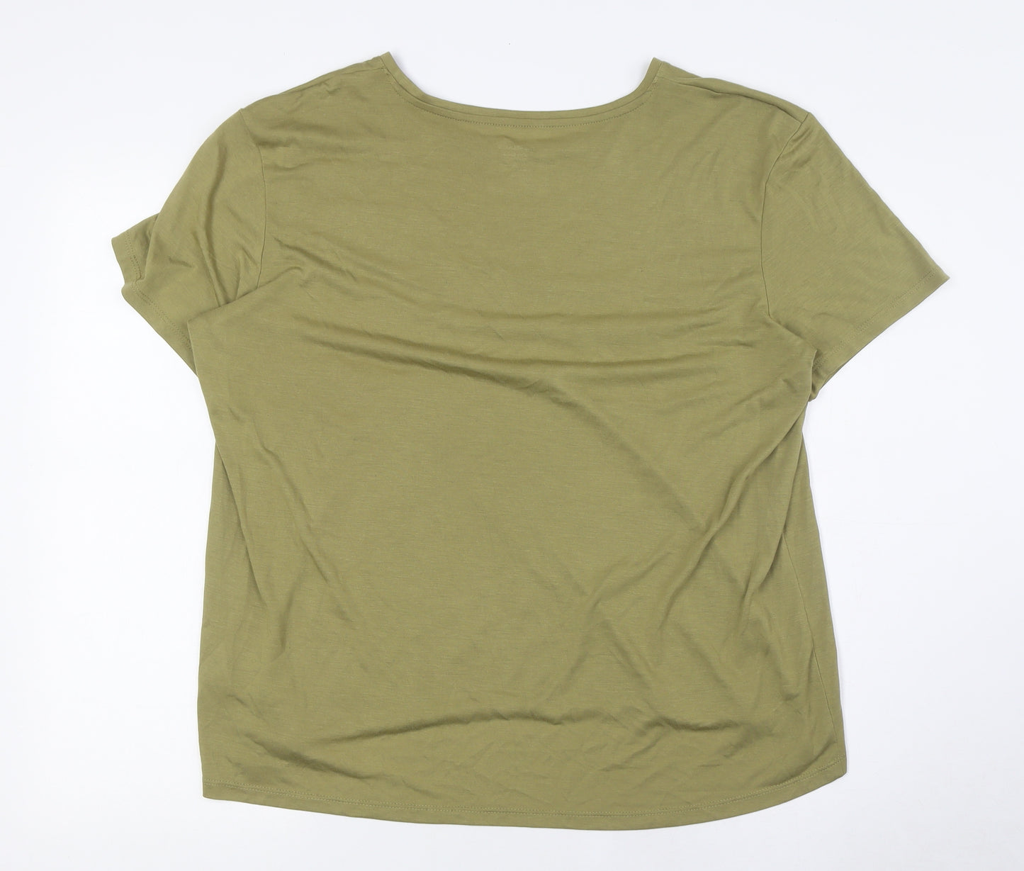 Marks and Spencer Womens Green Polyester Basic T-Shirt Size 16 Round Neck