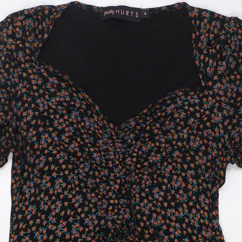 PRETTY HURTS Womens Multicoloured Floral Viscose A-Line Size M V-Neck