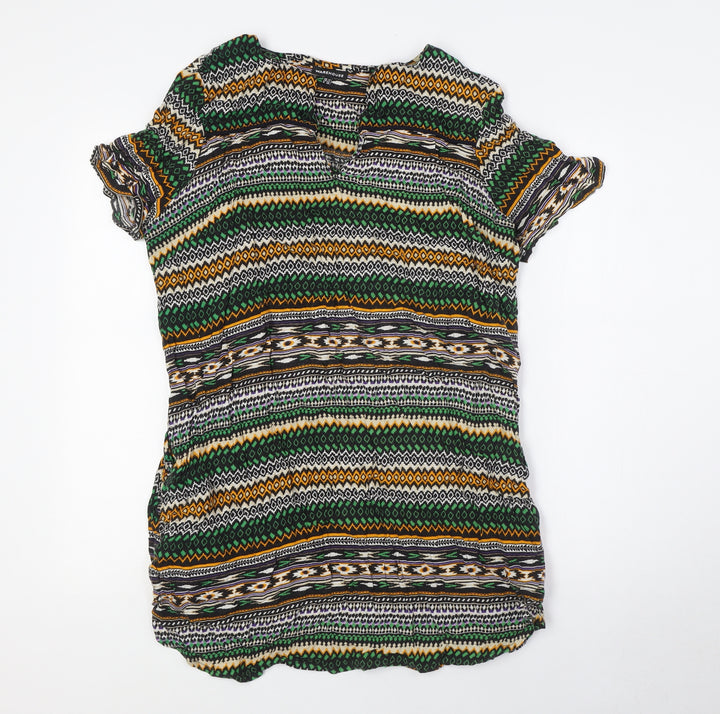 Warehouse` Womens Multicoloured Viscose Shirt Dress Size 14 Mock Neck