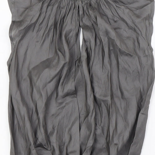 Topshop Womens Grey Silk Basic Blouse Size 8 Mock Neck - Open Back, Smocked Collar and Waist Band