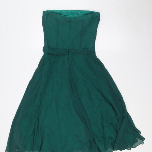 Warehouse Womens Green Silk A-Line Size 8 Off the Shoulder Zip - Knot Front Detail