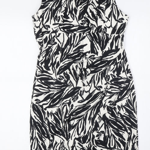 Wallis Womens Black Cotton Pencil Dress Size 10 Scoop Neck Zip