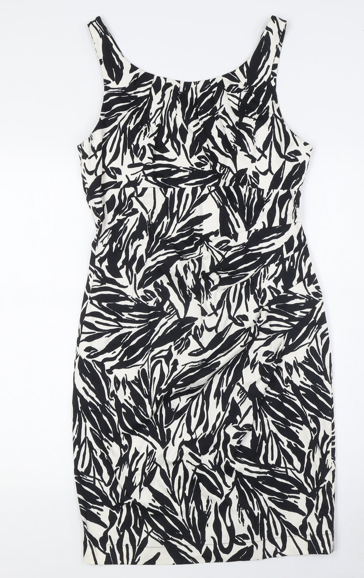 Wallis Womens Black Cotton Pencil Dress Size 10 Scoop Neck Zip