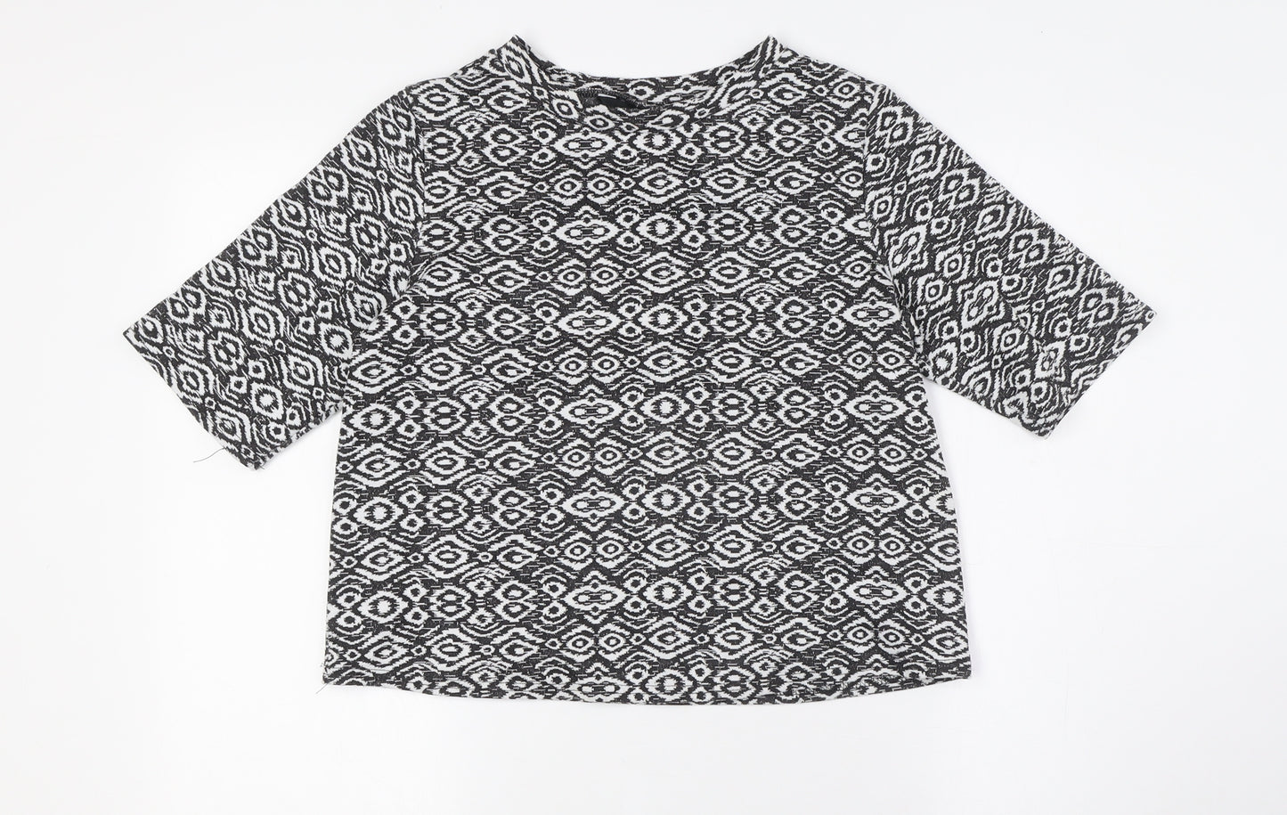 New Look Womens Black Polyester Basic Button-Up Size 10 Crew Neck