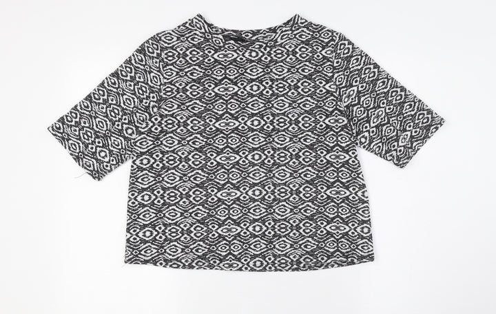 New Look Womens Black Polyester Basic Button-Up Size 10 Crew Neck
