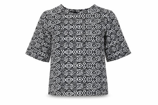 Front view of New Look women’s black polyester basic button-up, size UK 10, crew neck