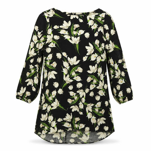 Wallis Womens Black Floral Viscose Shirt Dress Size 14 Boat Neck Zip