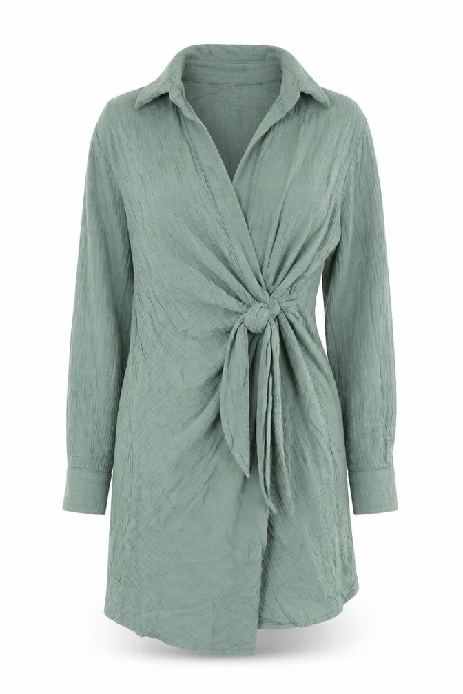 Heaven Womens Green Cotton Wrap Dress Size S V-Neck Tie - Beach Wear