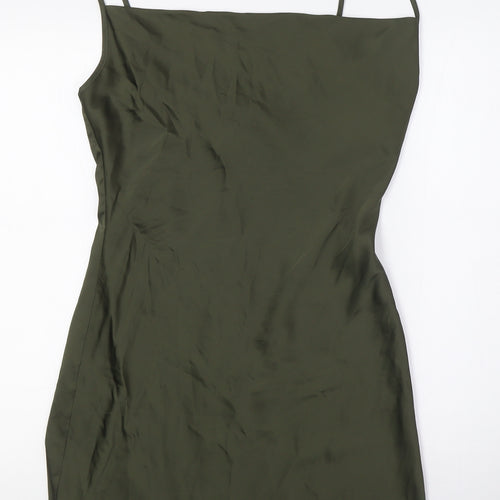 Stradivarius Womens Green Polyester A-Line Size M Square Neck