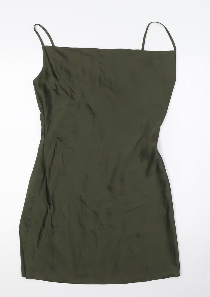 Stradivarius Womens Green Polyester A-Line Size M Square Neck