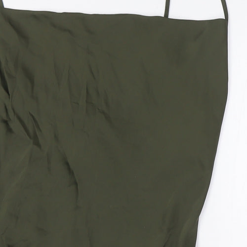 Stradivarius Womens Green Polyester A-Line Size M Square Neck