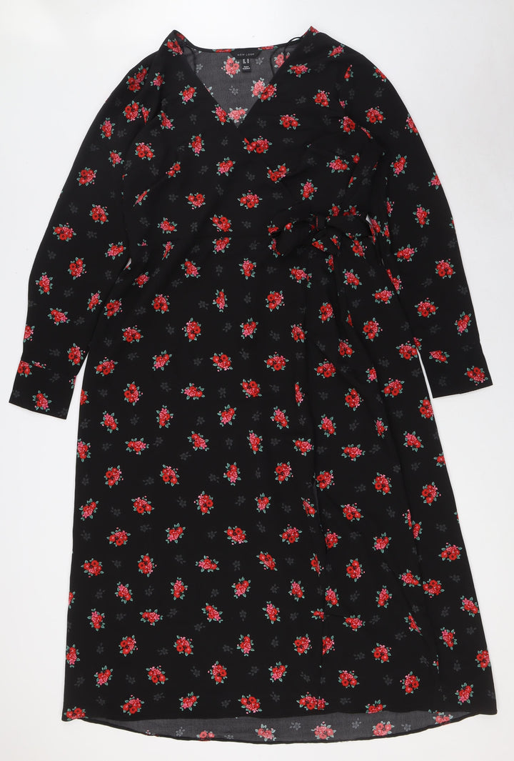 New Look Womens Multicoloured Floral Polyester A-Line Size 18 V-Neck - Wrap Top