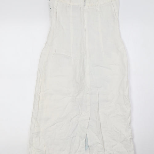 Warehouse Womens Ivory Floral Linen A-Line Size 8 Off the Shoulder Zip - Embroidery