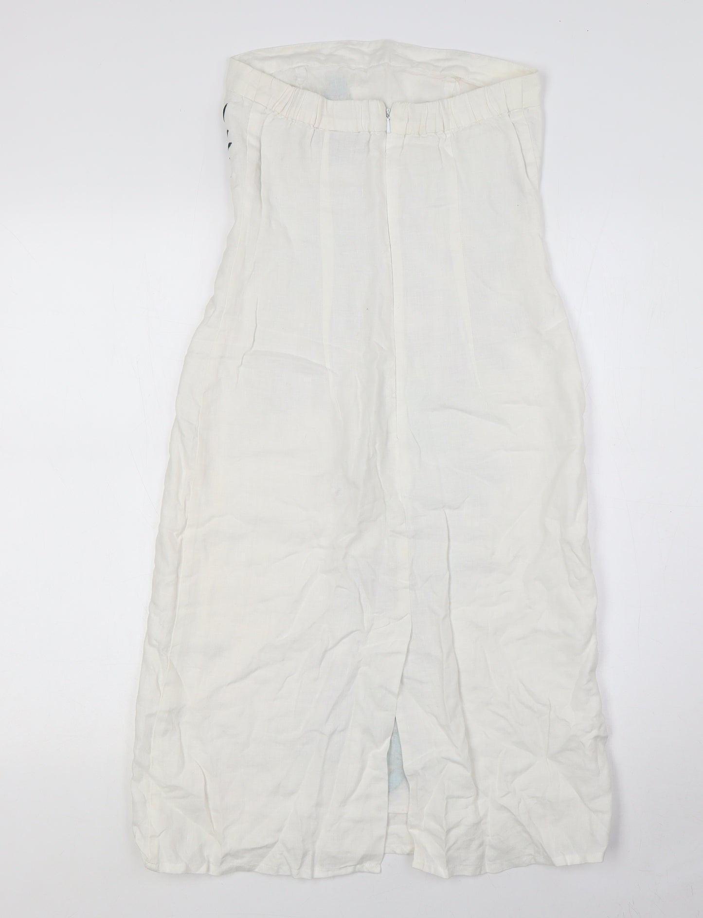 Warehouse Womens Ivory Floral Linen A-Line Size 8 Off the Shoulder Zip - Embroidery