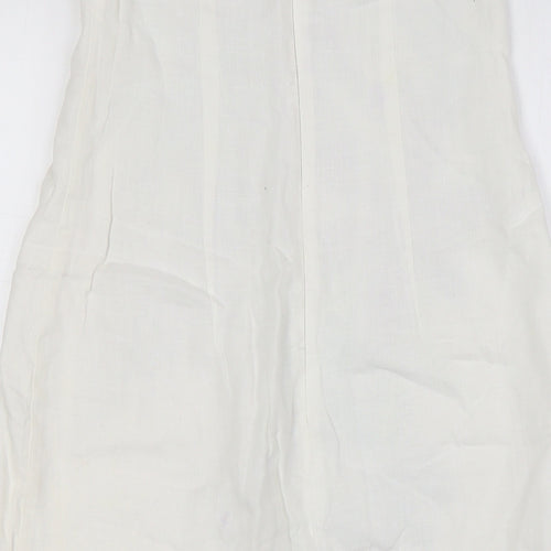 Warehouse Womens Ivory Floral Linen A-Line Size 8 Off the Shoulder Zip - Embroidery