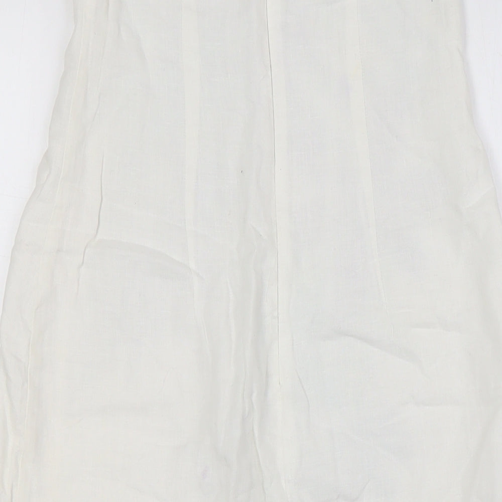 Warehouse Womens Ivory Floral Linen A-Line Size 8 Off the Shoulder Zip - Embroidery