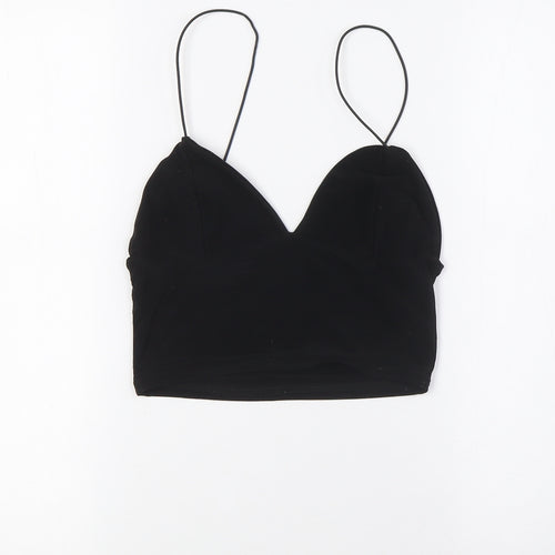 PRETTYLITTLETHING Womens Black Polyester Cropped Blouse Size 8 V-Neck