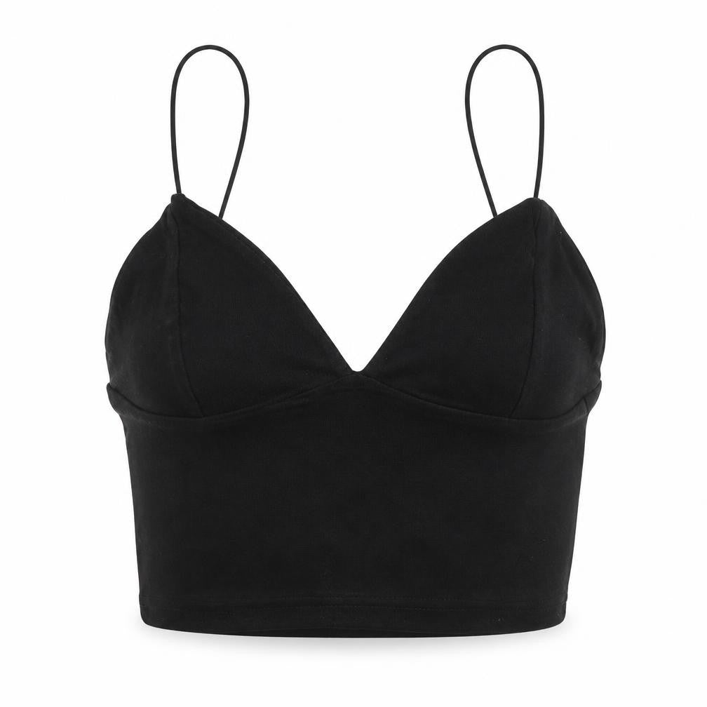 Front view of PRETTYLITTLETHING women’s black polyester cropped blouse, size UK 8, v-neck