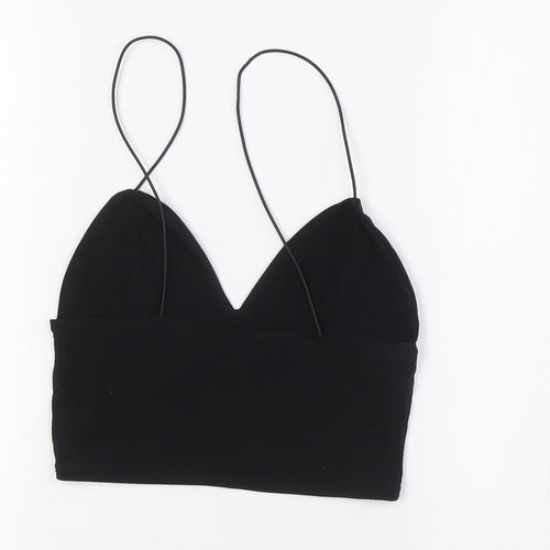 PRETTYLITTLETHING Womens Black Polyester Cropped Blouse Size 8 V-Neck