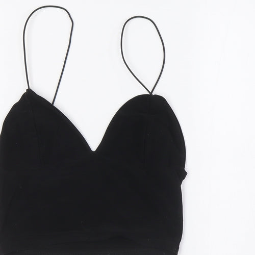 PRETTYLITTLETHING Womens Black Polyester Cropped Blouse Size 8 V-Neck