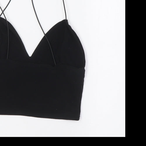 PRETTYLITTLETHING Womens Black Polyester Cropped Blouse Size 8 V-Neck