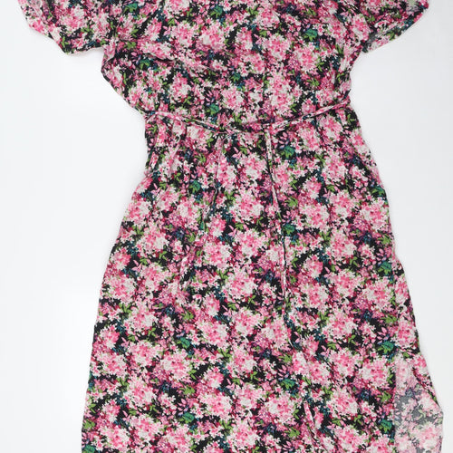 Wallis Womens Multicoloured Floral Viscose A-Line Size 16 Boat Neck - Belted