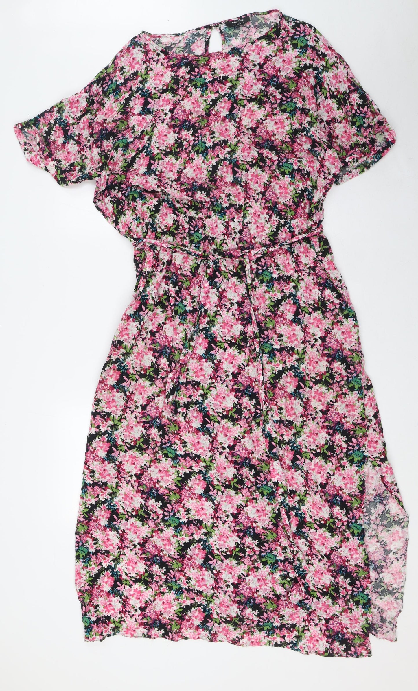 Wallis Womens Multicoloured Floral Viscose A-Line Size 16 Boat Neck - Belted